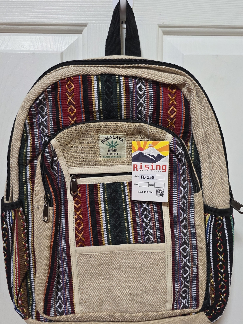 Rising International Hemp Fullsize Backpack, Handmade In Nepal NWT